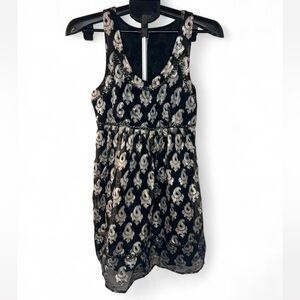 Free People Metallic Silver Paisley Studded Racerback Mini Dress Black Size 2
